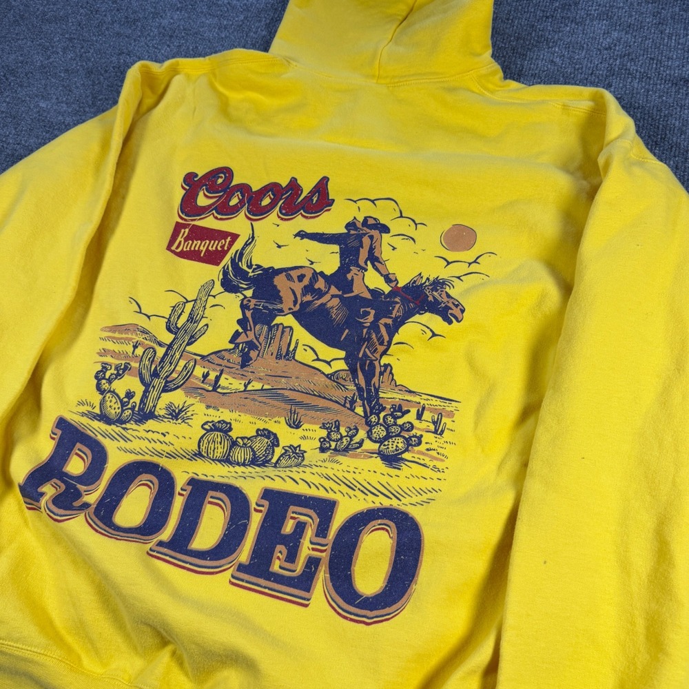 Coors Banquet Rodeo Graphic Cotton Blend Yellow Size XL Hoodie Western Cowboy